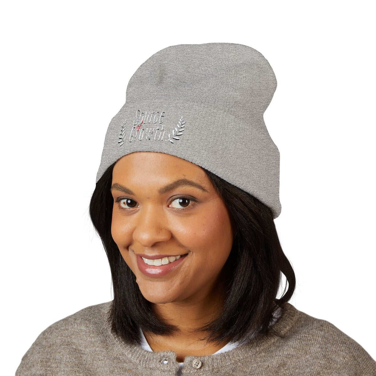 Embroidered 'Source Growth' Cuffed Beanie — Minimal Laurel Knit Cap