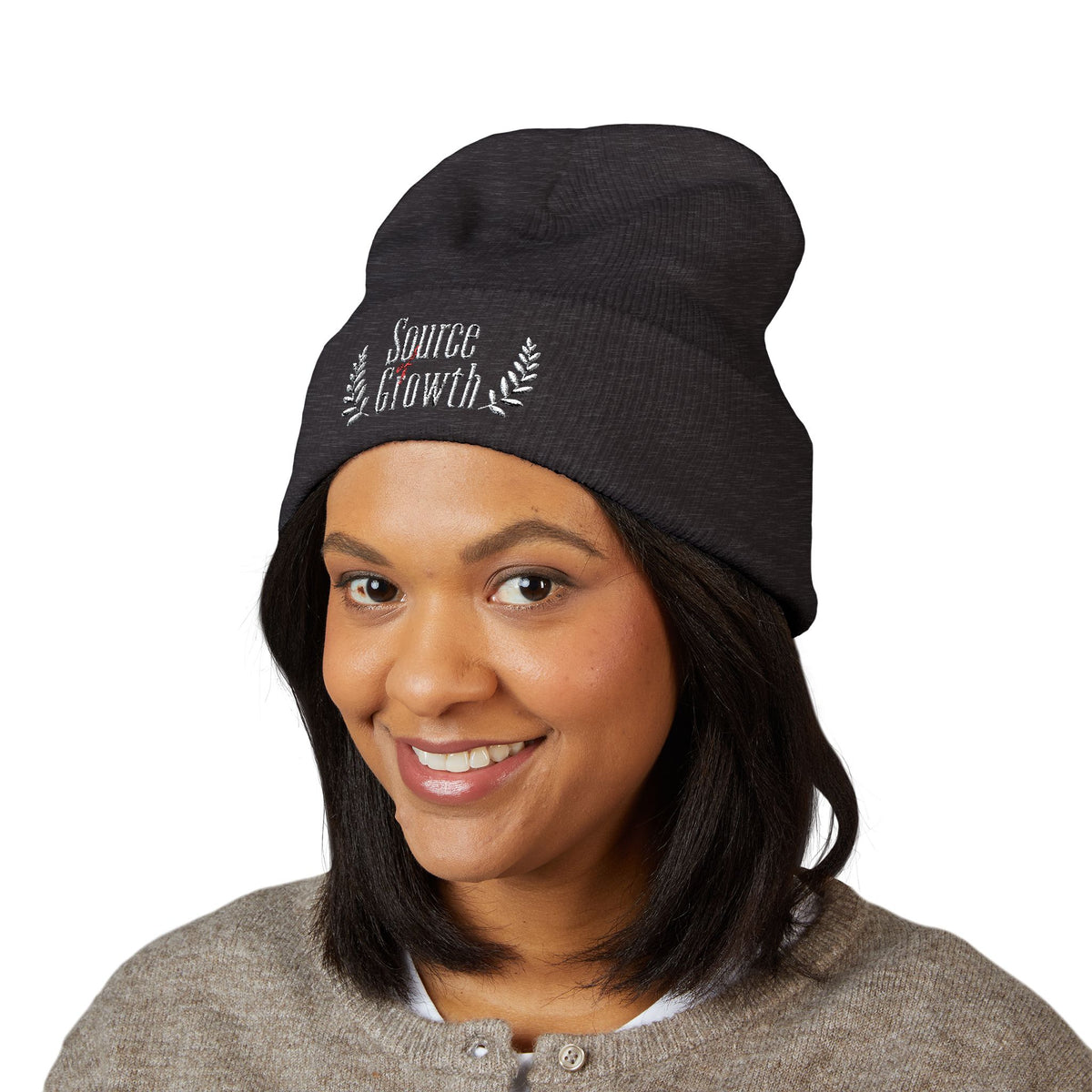Embroidered 'Source Growth' Cuffed Beanie — Minimal Laurel Knit Cap