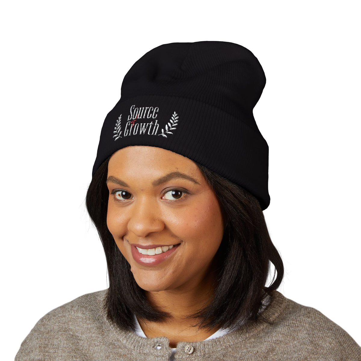 Embroidered 'Source Growth' Cuffed Beanie — Minimal Laurel Knit Cap