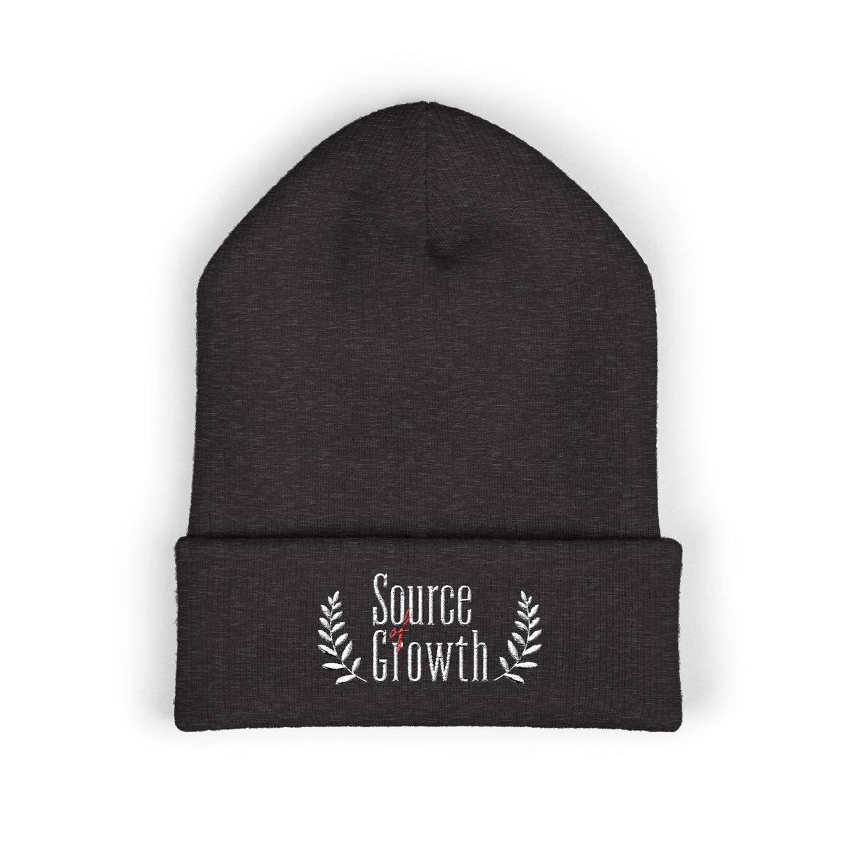 Embroidered 'Source Growth' Cuffed Beanie — Minimal Laurel Knit Cap